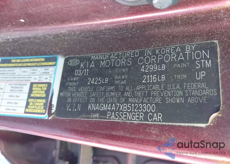 2011 Kia Optima Lx from USA, damaged, VIN KNAGM4A7XB5123300